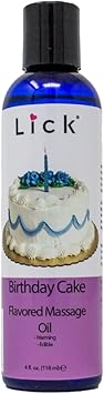 Lick Birthday Cake Flavored Massage Oil Sweet Celebration-Inspired Edible Massage Oil with Almond Oil & Vitamin E, Fun Smooth Glide for Couples Massage, 4 oz