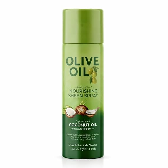Olive Oil Hair Sheen Spray for Daily Styling and Shine, Lightweight Hair Spray for Natural Look and Smooth Finish, Easy Spray Bottle, 11.7 oz