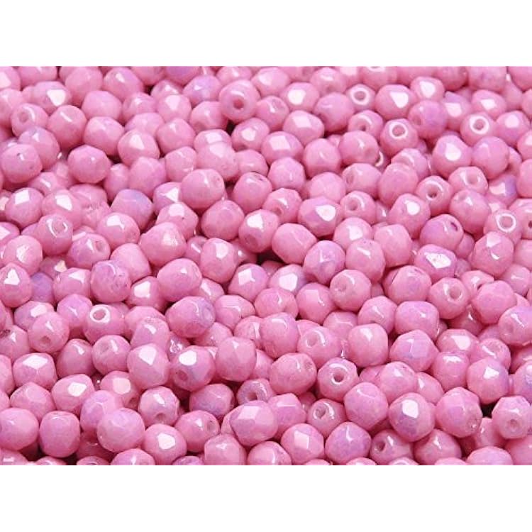 100 Pcs Czech Fire-Polished Faceted Glass Beads Round 4mm Chalk Lila Luster