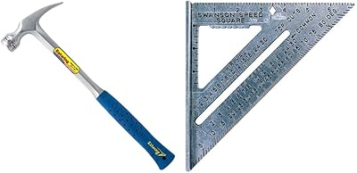 Estwing Framing Hammer - 28 oz Long Handle Straight Rip Claw with Milled Face & Shock Reduction Grip - E3-28SM, Blue & SWANSON Tool Co S0101 7 Inch Speed Square, Blue
