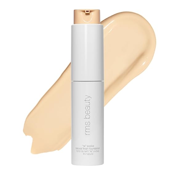 RMS Beauty ReEvolve Natural Finish Liquid Foundation - Medium Coverage Silicone-Free Skin Tint Foundation for Mature Skin - Hydrating & Firming - 1oz