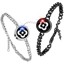 Long Distance Touch Bracelets, Light up Remote Smart Matching Couples Bracelet for Couple Long Distance Relationship Girlfriend Boyfriend Xmas Valentine's Day Festival Gifts Black Silver Jewelry Set