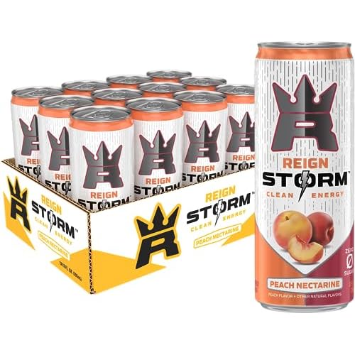REIGN Storm, Peach Nectarine, Fitness & Wellness Energy Drink, 12 Fl Oz | Pack of 12