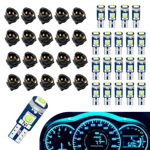 Led Bulb Dash Lights, Super Bright Instrument Cluster Bulbs Kits, T5 LED Bulb with Twist Lock Socket, Universal Dashboard Lights for Most Cars, Pack of 20 Blue