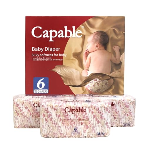 Capable Newborn Diapers Size 6, 96 Count, Triple Leak-Proof Baby Diapers, Hypoallergenic Disposable Diapers with Wetness Indicator, Extra-Absorbent, Light and Snug
