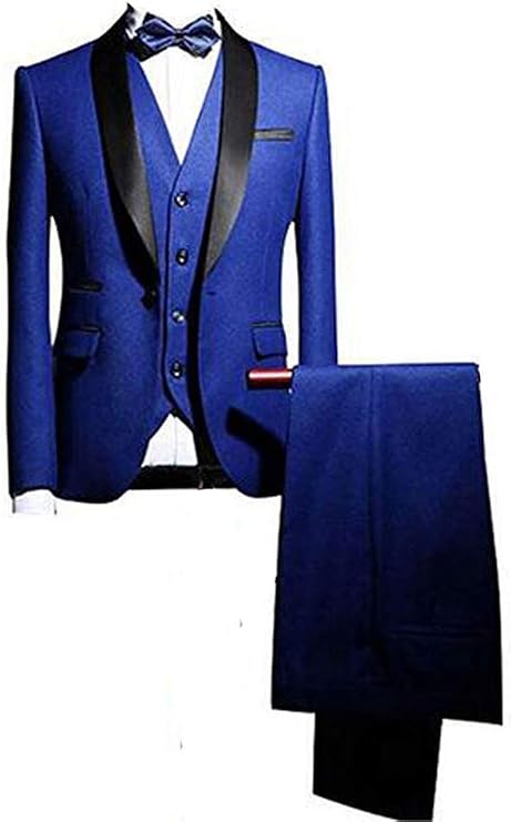 Men's Royal Blue Shawl Lapel 3PC Wedding Suits One Button Groom Tuxedos
