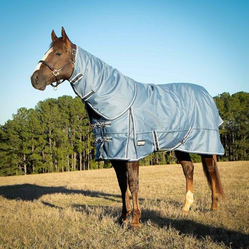 Jeffers Poplar Head Refuge 1200D Waterproof Horse Turnout Blanket, Detachable Neck, 360g Insulation, Winter Stable Sheet, Windproof, Heavy Duty Equine Rug for Cold Weather, Hamilton Blue, 69