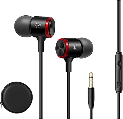 Earphones Wired 3.5mm with Microphone Earbud Case Tips for Samsung GalaxySonyPixelMotorola Android Phones, in Ear Headphone for Women Men, Laptop Computer PC, Sleeping Running Black, 3.5mm
