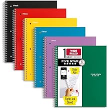 Five Star Spiral Notebook + Study App, 6 Pack, 1 Subject, Wide Ruled Paper, 8" x 10-1/2", 100 Sheets, Fights Ink Bleed, Water Resistant Cover, Assorted Colors (38042)