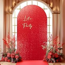 6FT Red Arch Cover-Sequin Spandex Fitted Wedding Arch Cover Round Top Chiara Background Covers for Birthday Party Baby Shower Photo Arch Stand Decoration