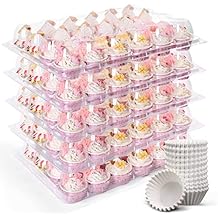 LotFancy (24 Count x 12 Sets) Mini Cupcake Containers with 288 Liners, Plastic Cupcake Boxes Holder, BPA Free, Clear Disposable Cupcake Carriers with Detachable Dome Lid