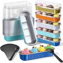 150 Pcs Mini Loaf Pans with Lids and Spoons 6.8 oz Rectangular Aluminum Foil Baking Pans Mini Tins Cake Containers for Bread Desserts(Blue and Orange)