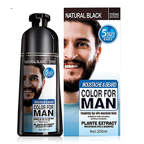 Beard Dye for Men, Black Beard and Hair Coloring Shampoo, Darkening Beard Wash, Simple to Use Temporary Beard Mustache Dye Last 30 days Natural Ingredients Beard Care 200ML