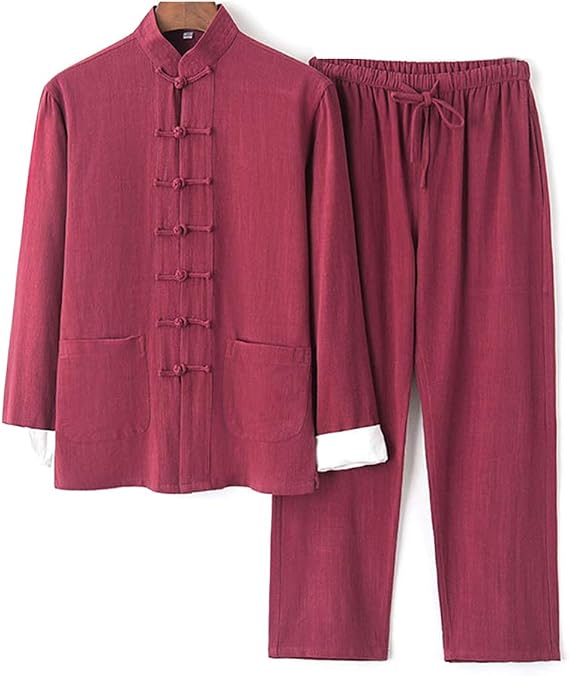 Cotton Linen Tai Chi Suit Chinese Kung Fu Clothing Wing Chun Uniform Meditation Martial Arts red-L