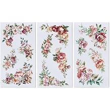 OLYCRAFT 3pcs/Set Corner Flower Rub on Transfers for Furniture and Crafts 6x12 inch Roses Peonies Decor Transfer Stickers Floral Rub on Decals for Wood Furniture Scrapbooking Home Decorations