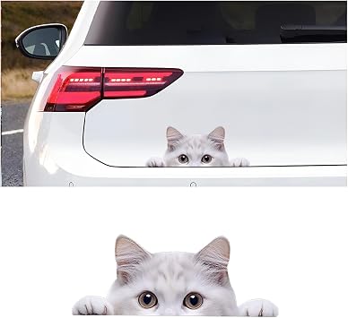 Cute Peeking Cat Sticker, Vinyl Funny Decal for Auto Window Bumper, Waterproof Vehicle Exterior Sticky Cover Decoration Accessories, Universal for SUV Sedan Trucks (White Cat)