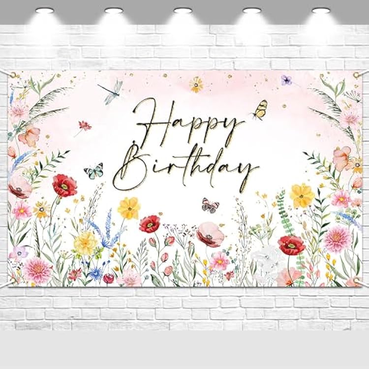 Avezano Wildflower Birthday Backdrop Girls Floral Birthday Banner Spring Wildflower Party Decorations Background 6 x 3.6 ft