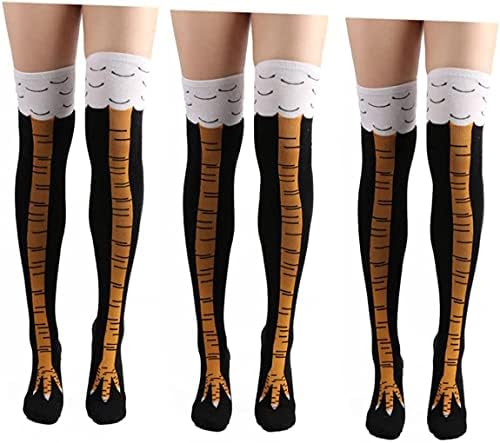 Funny Chicken Leg Socks Crazy Turkey Feet Novelty Socks - Funny Knee High Turkey Leg Socks for Party Cartoon Chicken Legs Socks Crazy Funny Chicken Feet Socks Claws Over The Knee High Socks 3 pairs