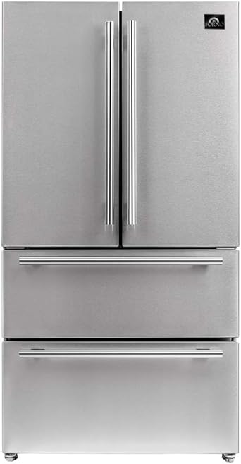 Forno Moena 36" Inch W. Refrigerator and Freezer with 19.2 cu.ft Total Capacity - French Door Counter Stainless Steel Freestanding Fridge with Ice Maker, Child Safety Lock and Touch Control