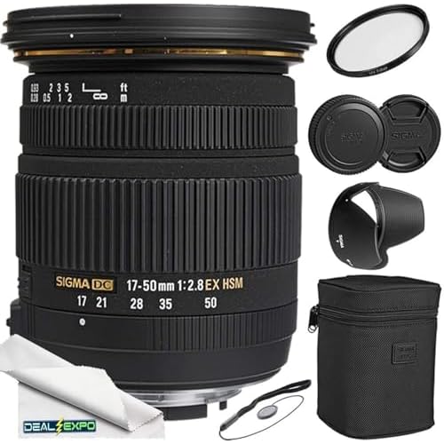 Sigma 17-50mm f2.8 EX DC OS HSM Zoom Lens for Nikon DSLRs with APS-C Sensors  Deal Expo Accessories Bundle