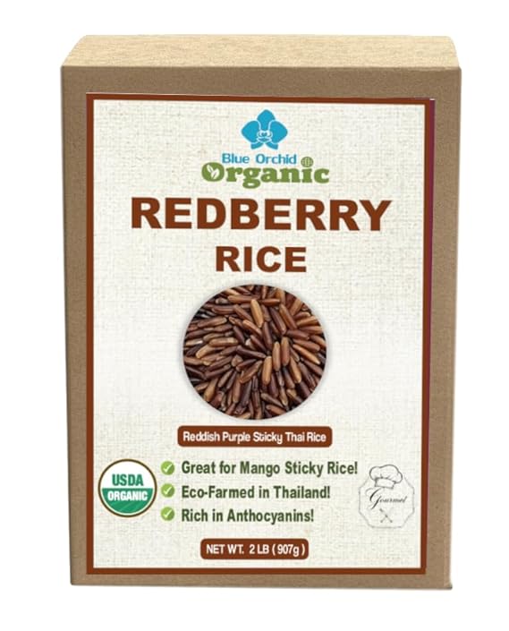 Organic Redberry Jasmine Rice | Redish Purple Sticky Thai Red Rice | Gluten Free and Preservative Free | Small Lot Farmed from Thailand 2 LB