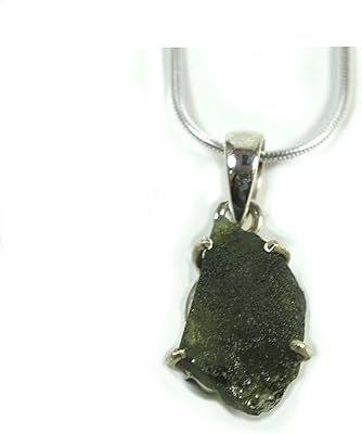 Genuine Moldavite Necklace 17 Inch Sterling Silver Snake Chain Authentic Moldovite Crystal Pendant Meteorite Necklaces for MenWomen - Transformation - Good Luck - Open Heart Chakra