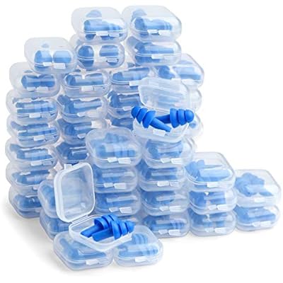 50 Pair Silicone Ear Plugs in Plastic Cases Soft Reusable Comfortable in Bulk Hearing Protection Water Earplugs Shower Diving Surfing Waterproof Sports Reusable Ear Plugs for Swimming Adults