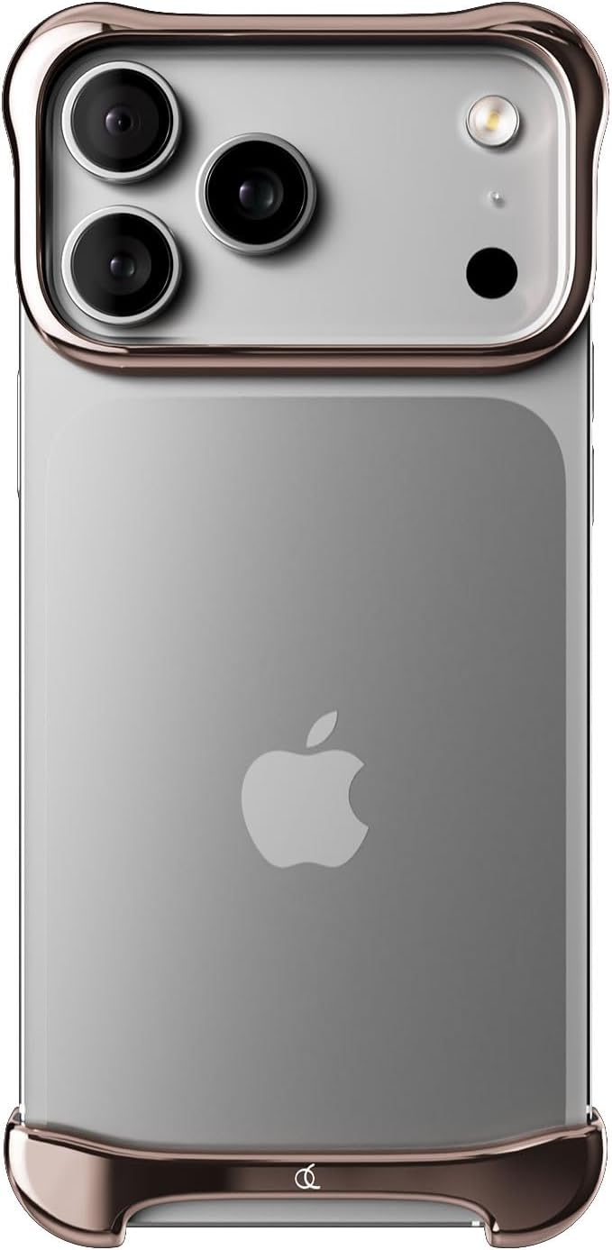 Arc Pulse AC28153i17PR iPhone 17 Pro Case, Aluminum Bumper, Aerospace Grade A7075, Mirror Finishing, PVD Coating, Aluminum Alloy, Super Duralumin, Shock-Absorbing, Double Layer, Slide-On Mount, Compatible with Magsafe, AluminumRose Bronze