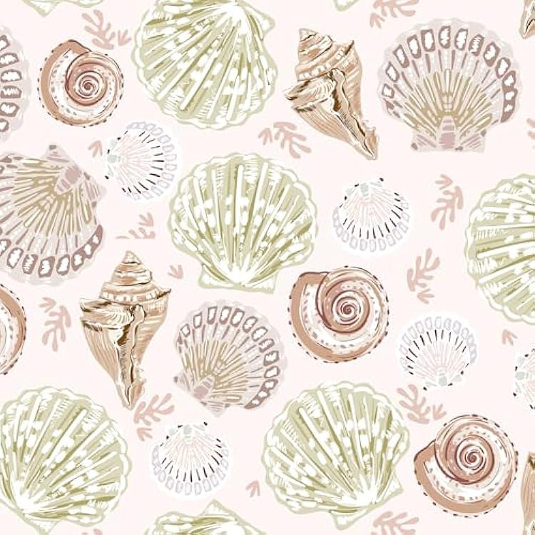 Livelynine 17.5x276 Coastal Sea Shell Wallpaper Peel and Stick Kids Wallpaper for Bedroom Girls Room Nursery Girl Ocean Wall Paper for Bathroom Waterproof Pink and Green Contact Paper Removable Walls