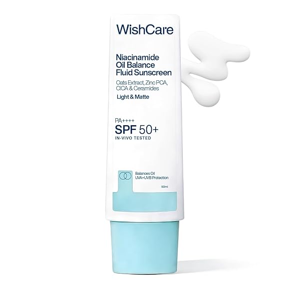 WishCare 5% Niacinamide Oil Balance Fluid Sunscreen SPF 50 PA++++ Lightweight Matte Sunscreen SPF 50 for Oily Skin & No White Cast 50g