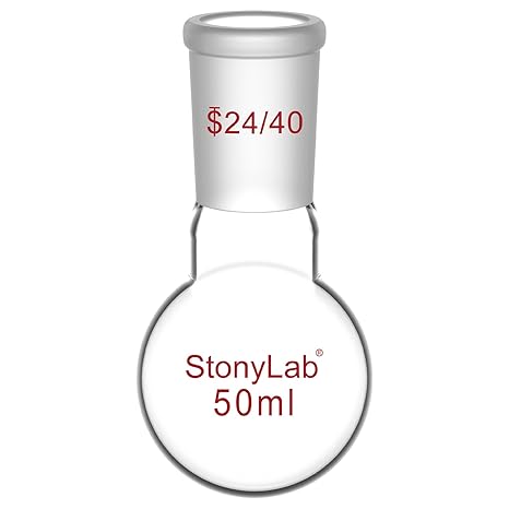 StonyLab Glass 50ml Short Neck Round Bottom Flask, Borosilicate Glass Single Neck Heavy Wall Flask RBF with 24/40 Standard Taper Outer Joint - 50ml