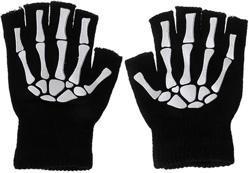 Half Finger Skeleton Cycling Gloves Outdoor Sports Exercise Practical Present for Finger Anti-Freezing Keeping Warm