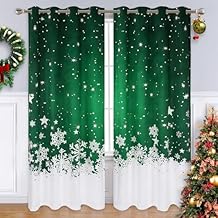 CAROMIO Christmas Curtains for Living Room 2 Panels Set, Velvet Long Window 63 Inch Curtains, Floral Snowflake Decoration Curtain, Thermal Insulated Room Darkening Curtains, Green, 52 x 63 Inches