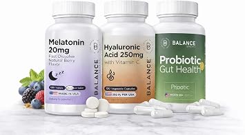 Balancebreens Melatonin + Hyaluronic Acid + Probiotics Sleep, Skin & Gut Support Bundle