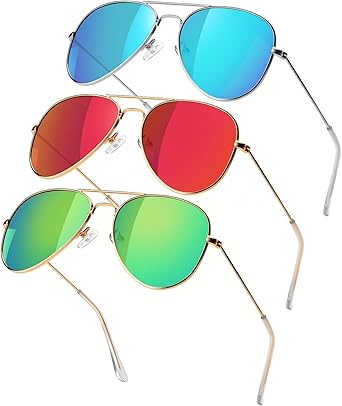 SEKKAF Polarized Aviator Sunglasses for Boys Girls Classic Lightweight Metal Frame Sun Glasses UV400 Protection Lens