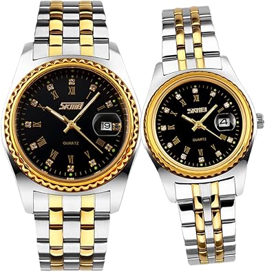 SKMEI Watches for Couples Men and Women His and Hers Pair Watch Set Husband Wife Valentines Matching Wedding Gifts Classic Stainless Luxry Business Waterproof Quartz Analog Wrist Watch