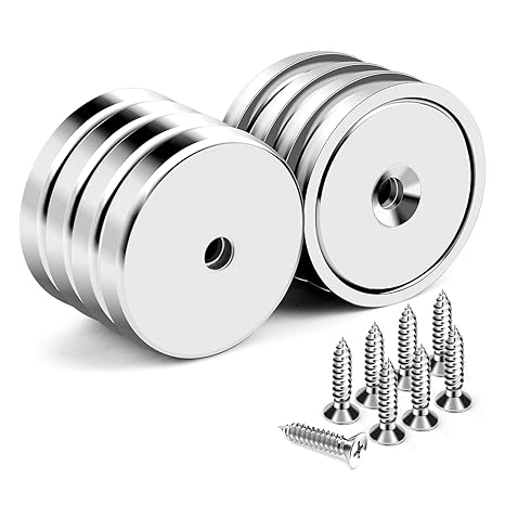 DIYMAG Neodymium Magnets with Hole, 100LBS Heavy Duty Round Base Cup Magnet for Wall, Rare Earth Magnetic with Countersunk and Stainless Screws for Hanging, Office, Craft-Dia 1.26 Inch-Pack of 8