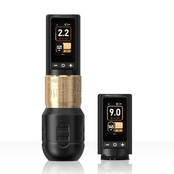 Ambition Soldier 270 Wireless Tattoo Machine, 270 g.cm Torque Brushless Motor Cordless Tattoo Gun, Rotary Tattoo Cartridge Pen with Dual 2400mAh Touchscreen Battery Supply for Artists