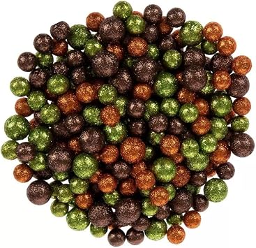 Halloween and Fall Glitter Foam Pieces Scatter Non-Adhesive - Brown, Orange & Green Glitter Ball Filler - 1.87 Oz Bag