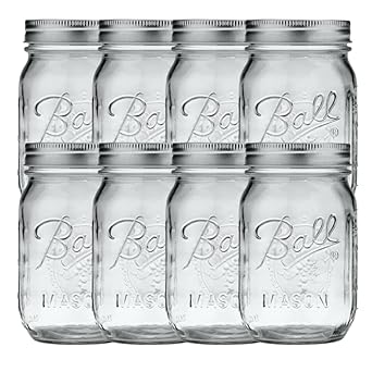 Ball Regular Mouth Pint (16 oz.) Mason Jars with Lids and Bands, for Canning or Drinkware, 8 Count