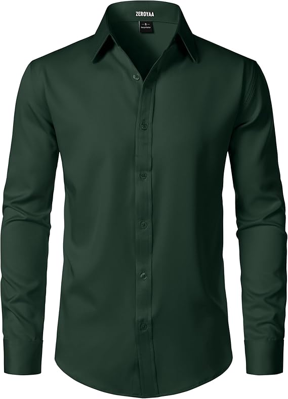 ZEROYAA Men's Wrinkle Free Long Sleeve Dress Shirt Business Casual Modern Slim Fit Button Down Shirts for Wedding and Office