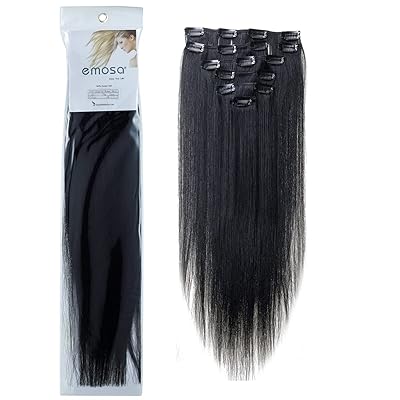 22 Clip in Human Hair Extensions, 8Pcs 90g 100% Real Full Head Hair Clip In Extensions, Long Straight Real Natural Hair Extensions Hairpieces for Women - Black