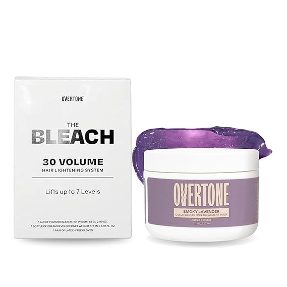 Overtone Color Depositing Semi-Permanent Hair Dye Conditioner - 8 oz For Natural & Color-Treated Hair, The Bleach 30 Volume Hair Lightening Kit - Professional-Grade Included - Smoky Lavender