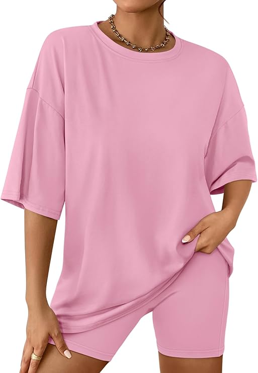 AUTOMET Womens 2 Piece Sets Summer Outfits 2026 Two Piece Lounge Set Matching Clothing Oversized Tshirts Biker Short Fashion