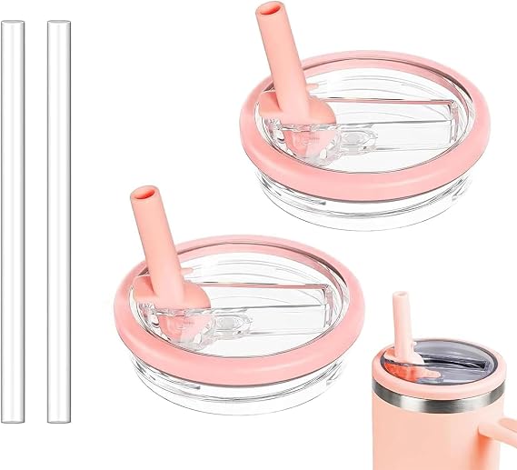 2 Pack Stanley Lid Replacement 40 oz, with Leak Proof and Flip Straw Lid, Stanley Cup Accessories,perfect for travel, fitness, and daily use. (2PCS pink)