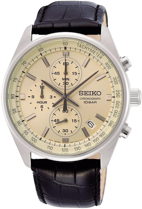 Seiko Mens Watch with Quartz Stainless Steel Leather Strap