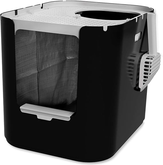 Modkat XL Litter Box, Top or Front-Entry Configurable, Full Height Seamless Base, Reusable Litter Liners, Sifting Litter Scoop, 2X Bamboo Charcoal Filters - Black