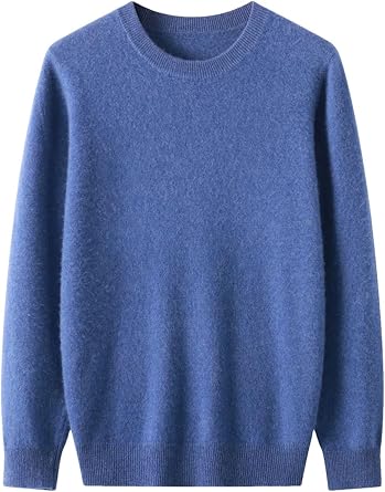 Men Solid Merino Wool Pullover O-Neck Long-Sleeve Cashmere Sweater
