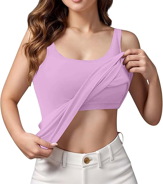 Womens Tank Tops with Built in Bras Summer Trendy Padded Sports Built-in Bra Shirts Casual Comfy Workout Camisole