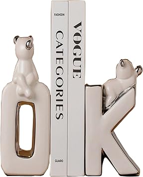 Artkingdome Bookends Classic Letter Simple OK Bookend Decorative Bookends Desk Holder Racks, School Heavy Duty Bookshelf Books Organizer Gift WhiteSet of 2